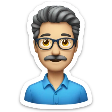 Nice white man in blue shirt with mustache and glasses sticker