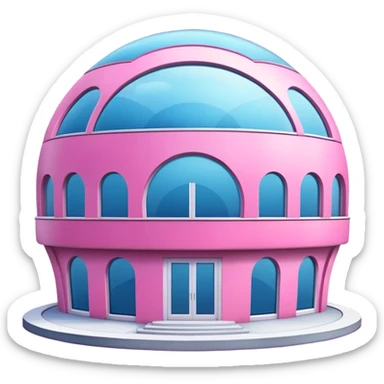 large pink building or bank with huge windows, round groundplan, emoji style, more glass emphasis sticker