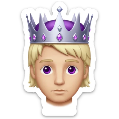 blonde king with brown eyes and silver crown with purple gems sticker