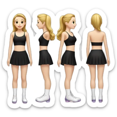 caucasian-curvy-figure skater girl short-black-skirt-back-and-front-views-long-white-socks sticker