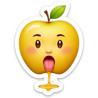 classic yellow apple emoji, big pouting lips, tongue out, spit flying sticker
