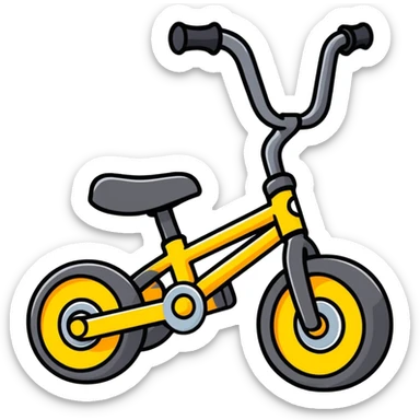 kid's bike with 4 wheels, simple and playful, cartoon style sticker