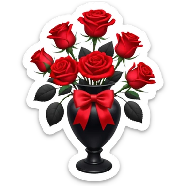 Colorshifting Red to black color roses, lush boutique in tall vase, with a large satin bow, still life sticker