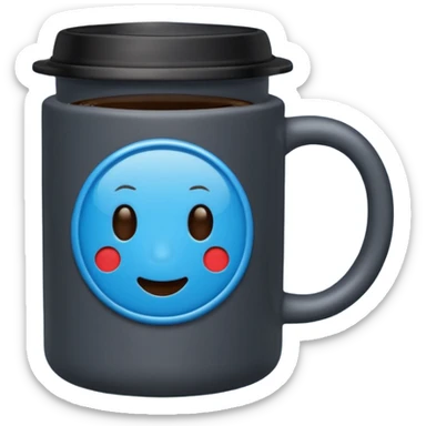 black hot coffee mug to go with black lid and a blue circle sticker sticker