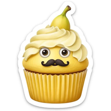giant mustached, banana cupcake, big eyes sticker