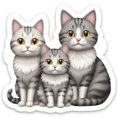 a fluffy grey and white cat sitting with 2 other cats sticker