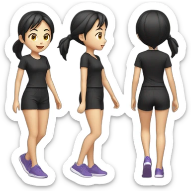 asian girl running，black shirt and shorts，full body，side view sticker