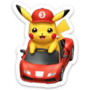 Pikachu riding a sport car sticker