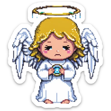 angel with a halo, crying sticker