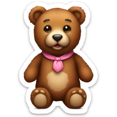 Brown fur teddy bear with a cute pink nose sticker