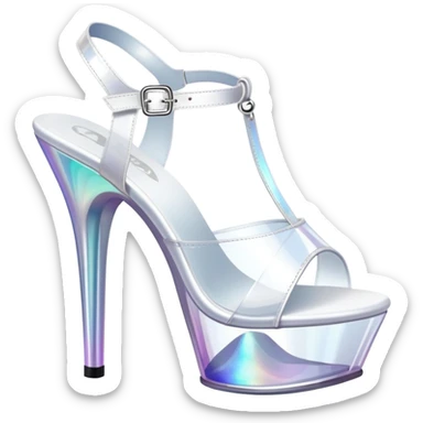 clear platform heel, pole dancing heel, pleaser, white, all translucent ,sea shells on it  sticker