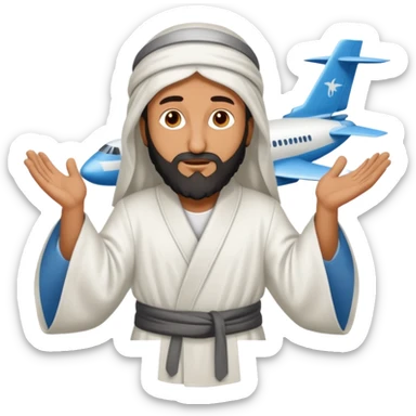 Osama bin Ladin standing on top of a plane with legs and a white robe standing on top of the plane sticker