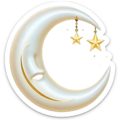 “A luxurious ultra-detailed 3D crescent moon with a high-gloss pearlescent surface, smooth reflective texture, soft glowing rim light, cinematic studio lighting, subtle light bloom, realistic depth and curvature, elegant and magical mood, floating in dark space, minimal composition,  sticker
