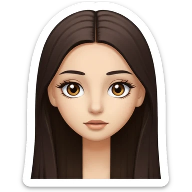 long straight hair dark brown eyes and long lashes with and light  skin sticker