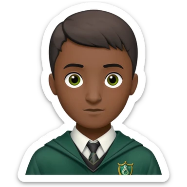 louis cordice is Blaise Zabini in harry potter, wear hogwarts slytherin uniform, Classic Buzz Cut hair, black skin, long thin face sticker