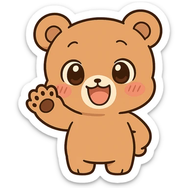 Transform the anime style bear waving bye into chibi style with exaggeratedly cute proportions, keeping no background. Maintain the anime aesthetic while emphasizing cuteness and chibi proportions. sticker
