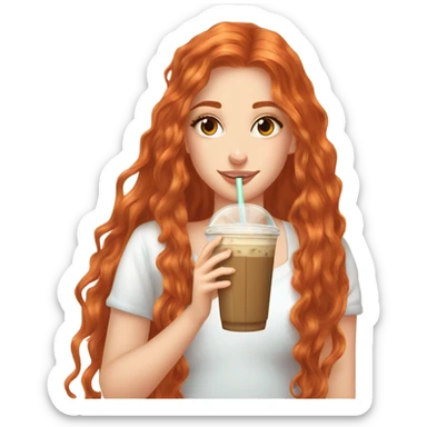 Beautiful fair skin long orange red hair girl brown eyes fair skin girly beautiful drinking straw iced ice coffee clean white beautiful sticker