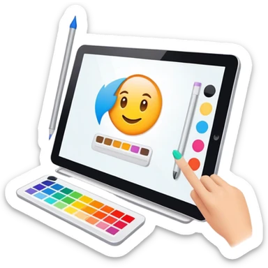 digital screen showing a basic logo being edited, with vector handles and a color palette sticker