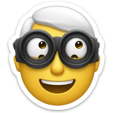 An emoji face making a 'glasses' gesture by forming circles with both hands and placing them around the eyes, resembling binoculars or playful glasses sticker