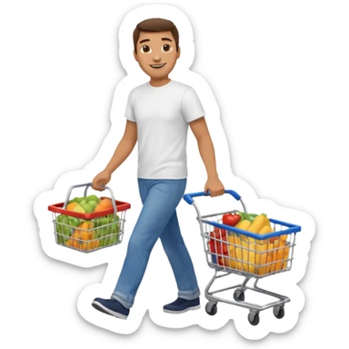 A happy man walking with an empty supermarket basket sticker