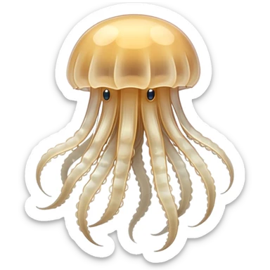 white beige jellyfish with translucent body and flowing tentacles sticker