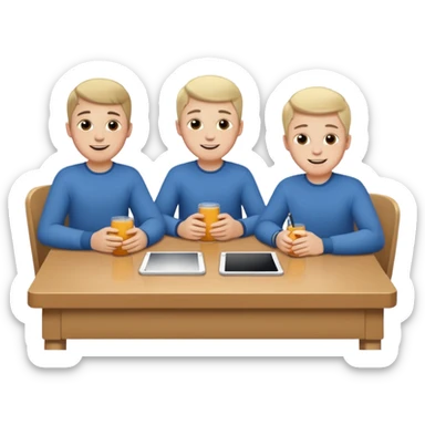 3 white boys sitting at a table sticker