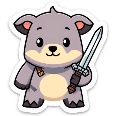 cartoonish cute mole holding a Minecraft netherite sword sticker