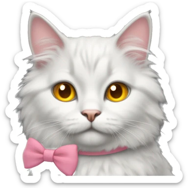 gray and white fluffy cat yellow and orange eyes with pink bow collar sticker