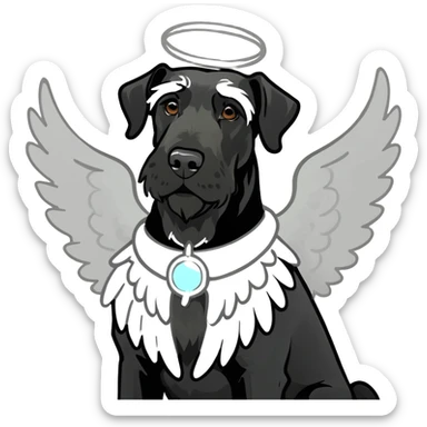 Black giant schnauzer wearing and angel halo and white angel wings sticker