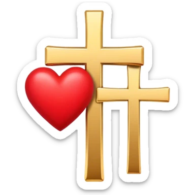 Two red  hearts around  a simple gold cross  sticker