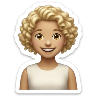 little girl, semi blond curly hair, laughing sticker