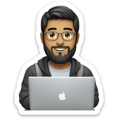 student Asian Person with beard and ligth skin  working on macbook laptopone sticker