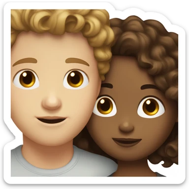 white girl with wavy brown long hair kissing a white boy with short curly brown hair sticker