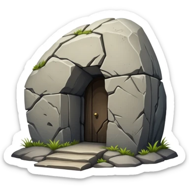 A boulder sealing the entrance to a tomb sticker