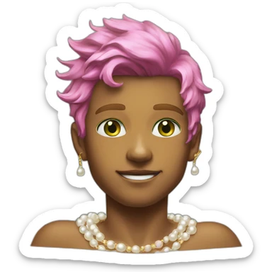 Posh-muscle-boy-green-eyes-rainbow-hair-pearl-necklace-in-golden-bathtub sticker