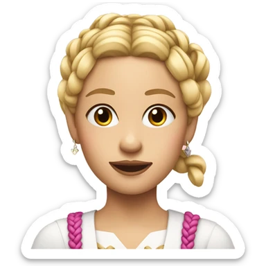 blonde gen z girl with french braids, with pink make-up, wearing a small crown sticker