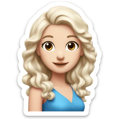 White girl with wavyblack hair, blue eyes, pink dress, red fox ears, smile sticker