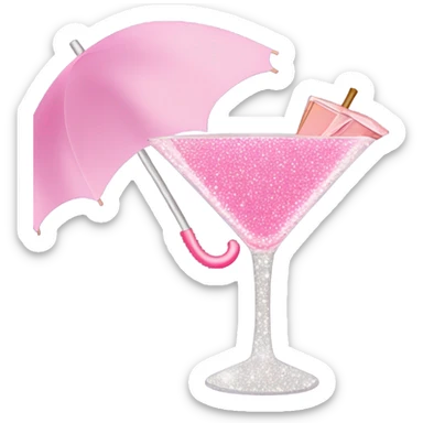 Martini glass with pink drink sparkly with baby pink umbrella sticker