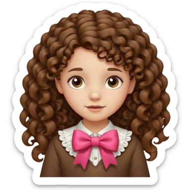 brown ten year old girl  with curly long hair with a bow  sticker
