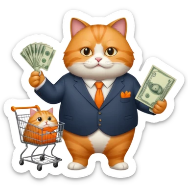 Fat cat adversary advertisement money chart system cart for the pilgrimage shopping spree pig in a mall swindlers sticker