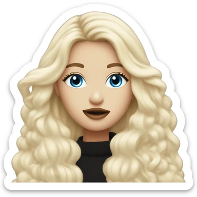 long blonde hair blue eyed girl wearing winter white blowing a kiss sticker