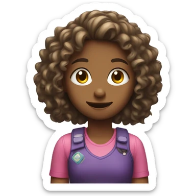Girl with long curly hair playing a video game  sticker