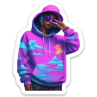 Multicoloured neon Vaporwave person smoking wearing hoodie dancing hip hop bucket hat tropical Skater fashion aesthetic baggy clothes graphic t shirt 420 sticker