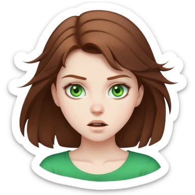 Girl with brown hair and green eyes crashing out sticker