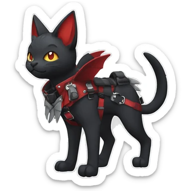 cool edgy black punk red ethereal fantasy nargacuga-bat-cat-Fakemon collar harness full body sticker