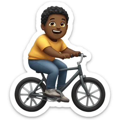 Make a fat black kid riding a bike  sticker