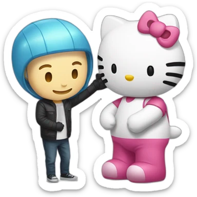 Hello Kitty giving Elon Musk a hug sticker