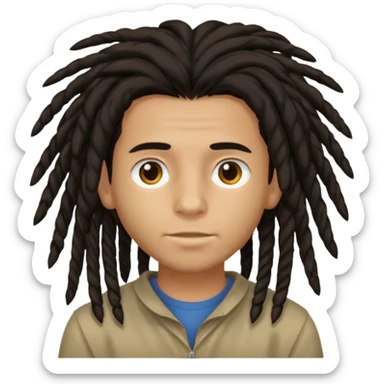 Dark-haired boy with medium-sized dreadlocks that cover part of his face sticker