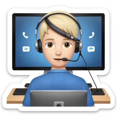 person at their computer in a call, pov from behind, we can see the screen  sticker