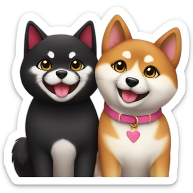 shibainu and black cat being-in-love sticker